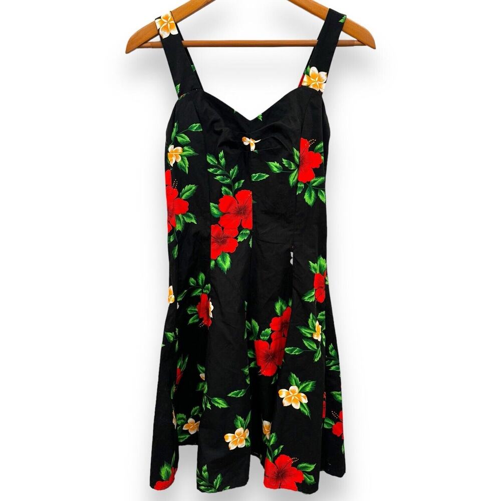 Vintage 80s Royal Creations Sz M Hawaiian Floral Fit & Flare Rockabilly Dress